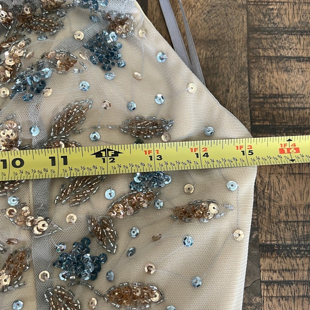 Happy Joe's Sz M Halter Sequin Beaded Party Dress Beige Cocktail Hoco Prom Glam - Picture 10 of 11